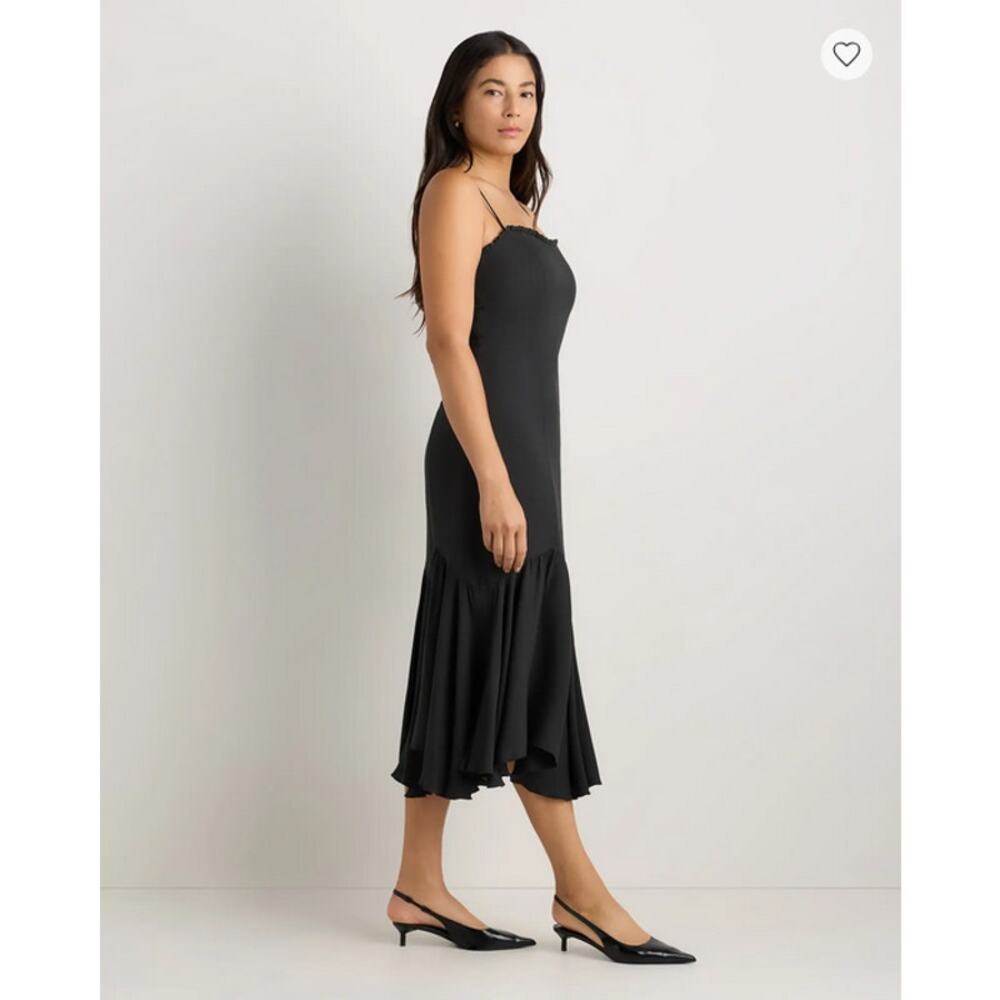 Quince Lightweight Crepe Pleated Hem Midi Dress True Black Size L NWOT - Picture 2 of 6